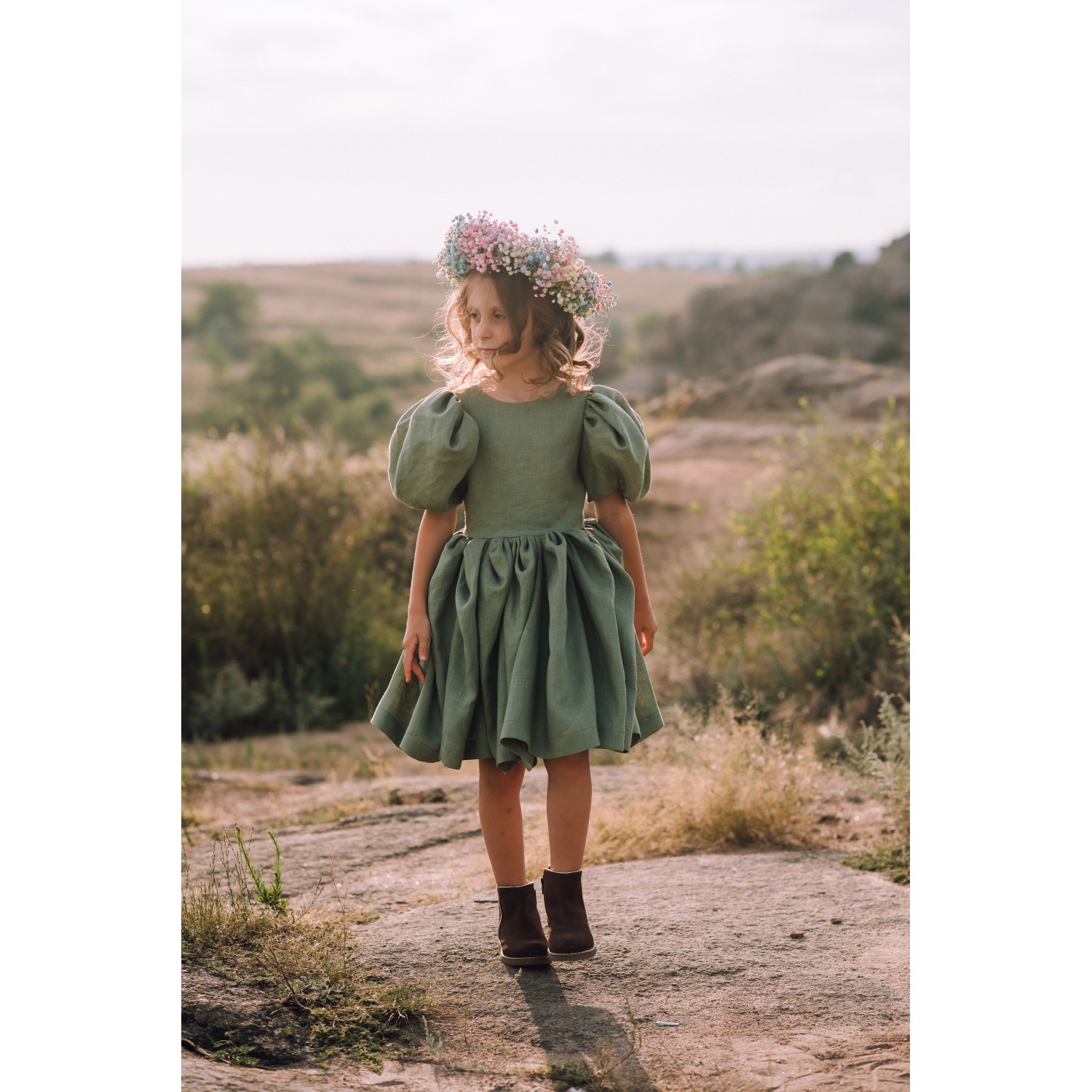 Sage green flower girl dress boho flower girl dress girls linen dress boho toddler dress toddler girl birthday dress