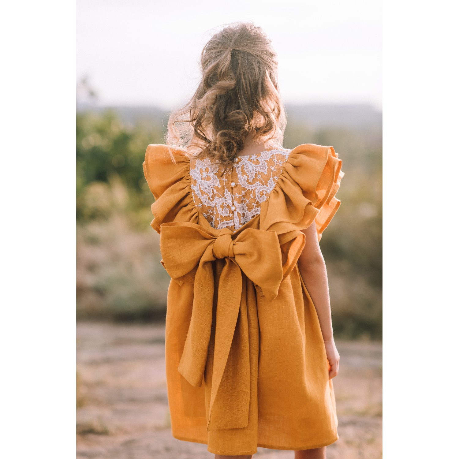 Mustard flower cheap girl dress